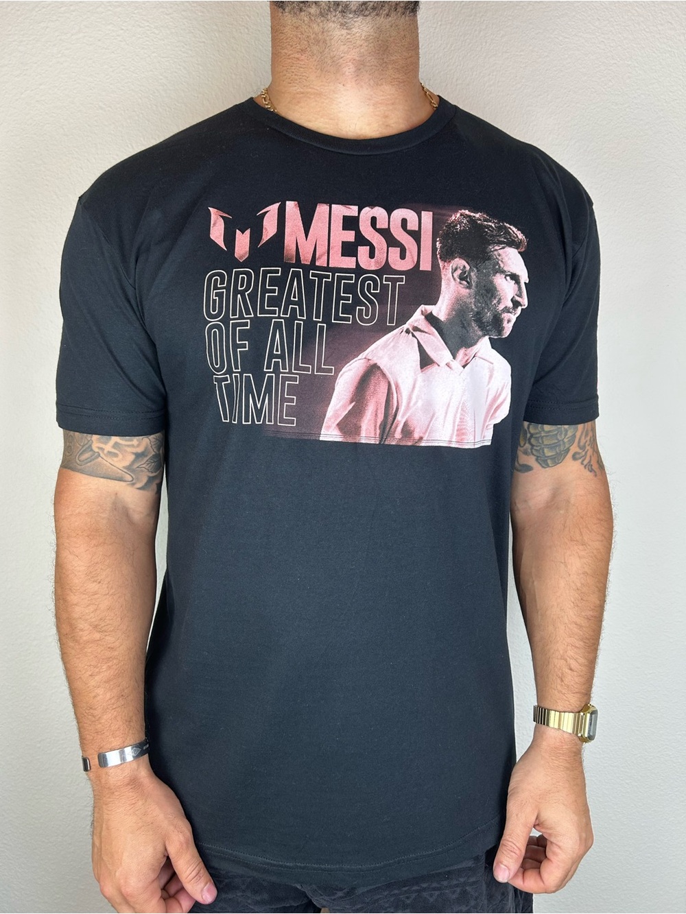 Messi Collection GOAT T-Shirt Black Graphic Tee Greatest Of All Time L XL 2XL